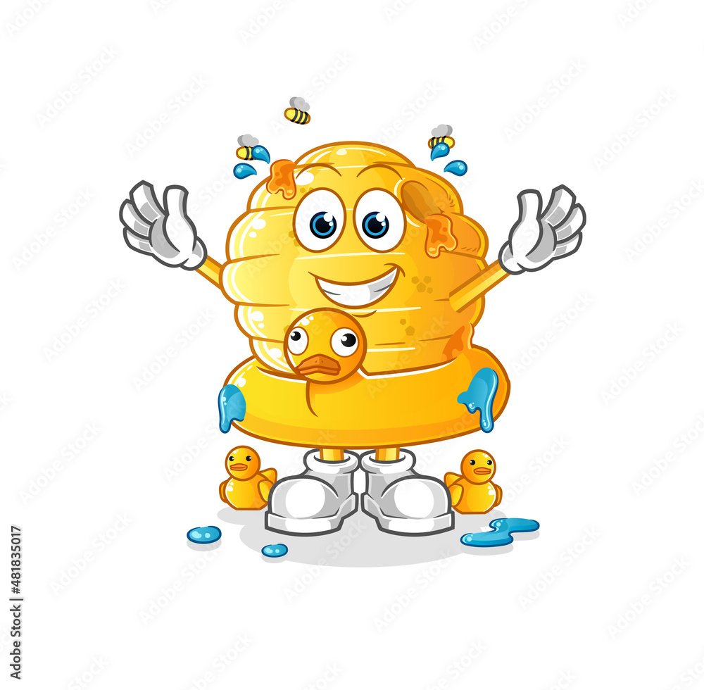 Obraz premium honeycomb with duck buoy cartoon. cartoon mascot vector