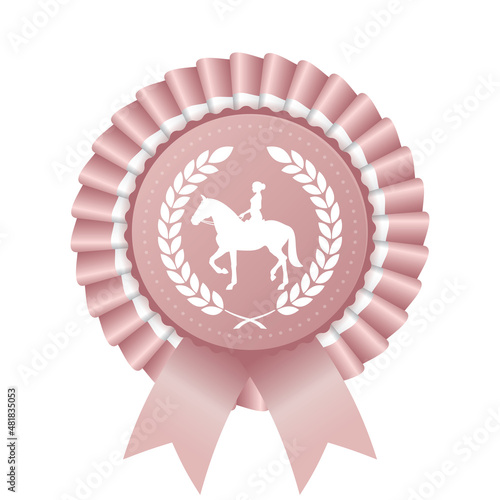 Vector decorative ribbon badge of honor woman riding a horse. Isolated on white background