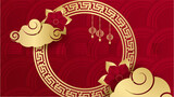 hanging lantern paper style red gold chinese design background
