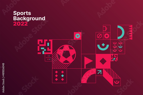 Sports background for event, tournament, invitation, or awards. Layout design template with geometric shapes. Championship in Qatar. Sports background trend 2022.