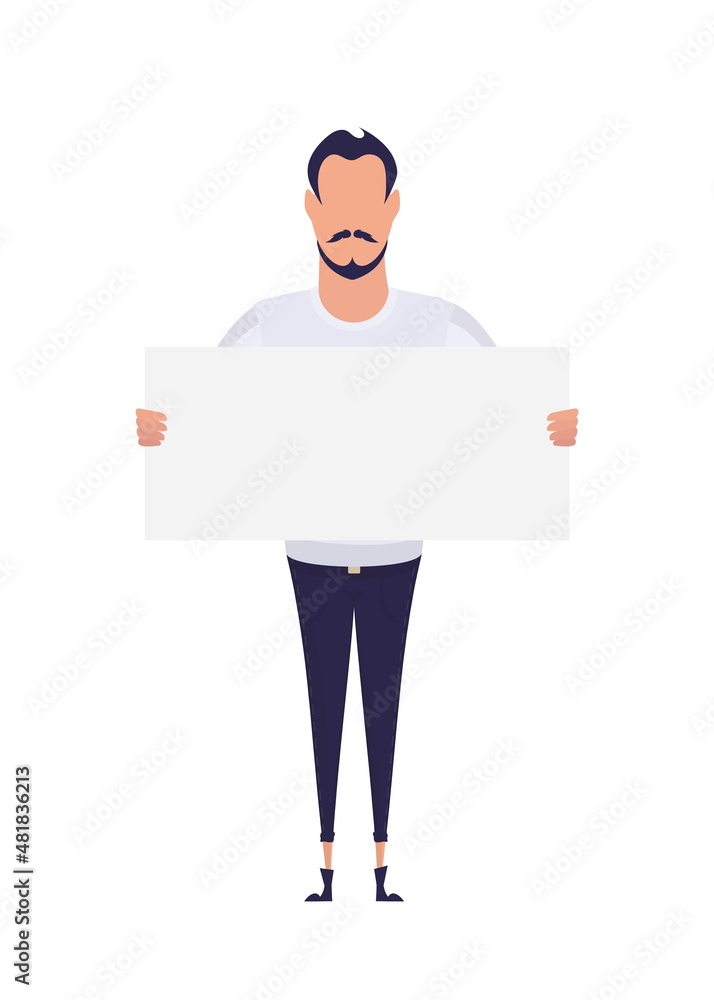 Male with empty banner. Pop art cartoon style. Vector Male with empty banner. Pop art cartoon style. Vector