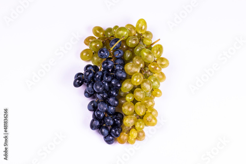 Assortment of Grapes bunch on white background with copy space.