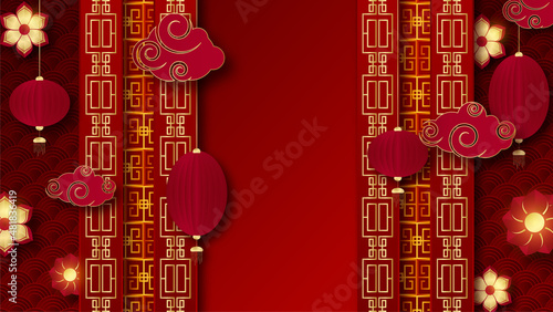 Happy chinese new year red gold chinese design background