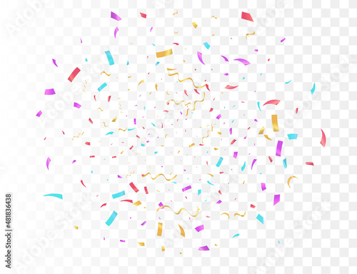 Confetti burst explosion On Transparent Background Color flying ribbons and streamers. Birthday party vector background