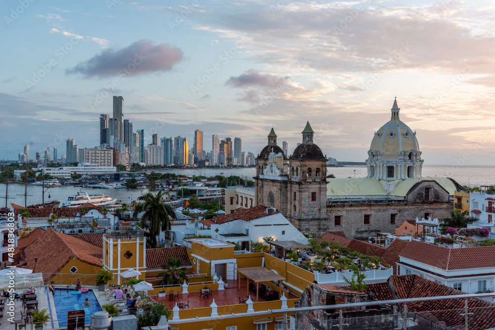 Cartagena, Bolivar, Colombia. November 3, 2021: Panoramic landscape with city view and blue sky.