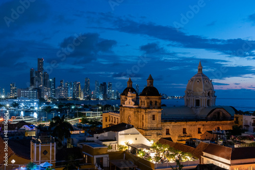Cartagena, Bolivar, Colombia. November 3, 2021: Sunset in the city and urban view.
