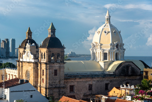 Cartagena, Bolivar, Colombia. November 3, 2021: Panoramic landscape of old city and buildings in the background.