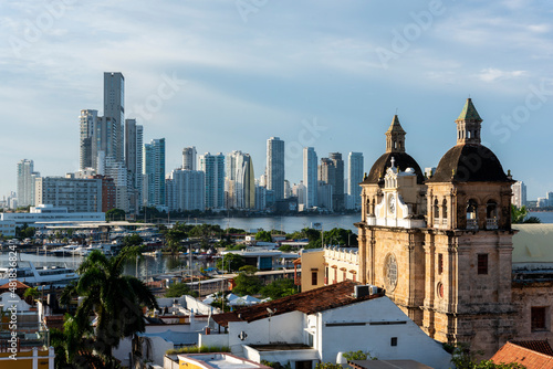 Cartagena, Bolivar, Colombia. November 3, 2021: Panoramic landscape of old city and buildings in the background. © camaralucida1