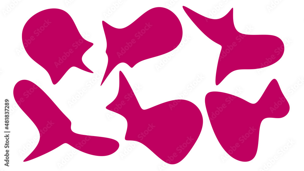Organic Pink blobs irregular shape. Abstract fluid shapes vector set, simple water forms.