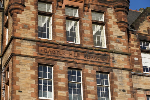 Castle Hill School, Edinburgh. Scotland, United Kingdom. Front sign.
