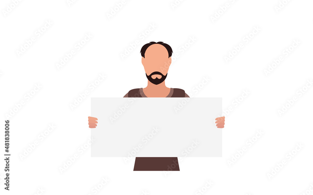 A man with a blank banner in his hands. Protest concept. Vector illustration. A man with a blank banner in his hands. Protest concept. Vector illustration.