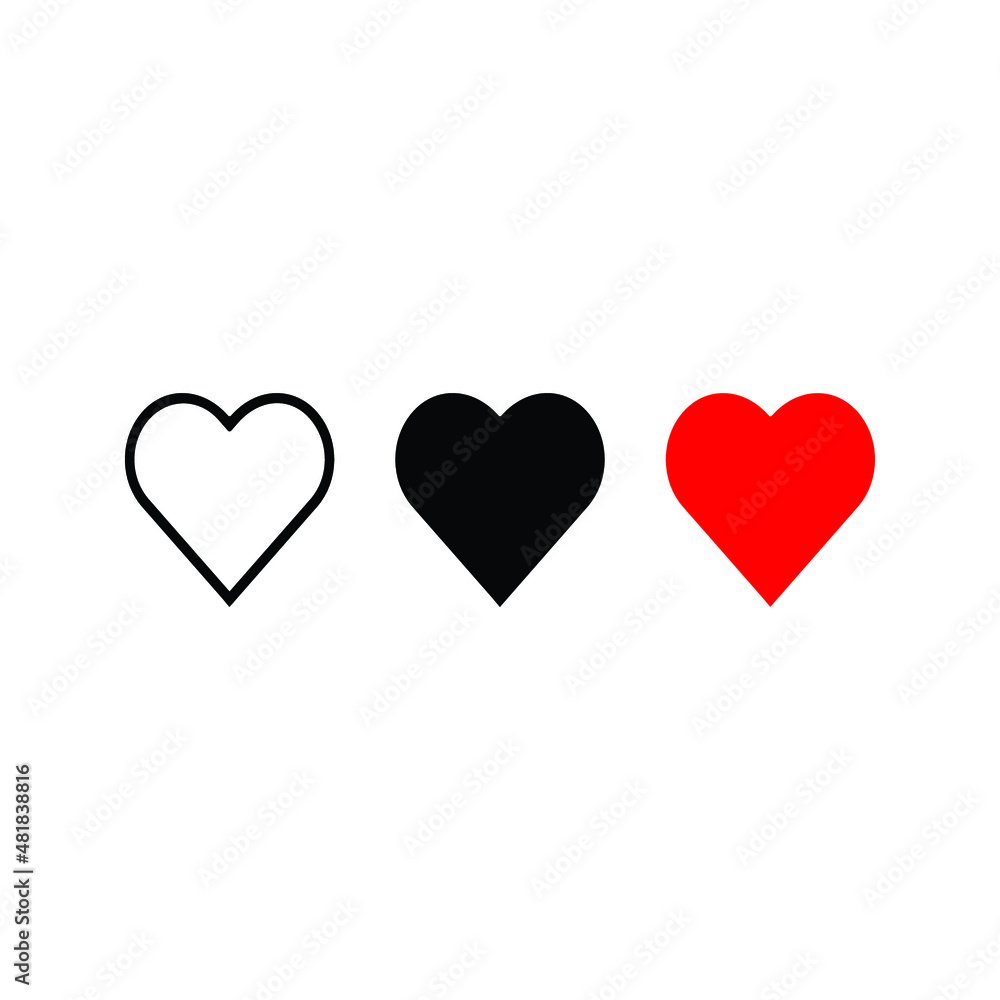 Collection of Heart icon, Symbol of Love Icon flat style modern design Isolated on Blank Background. Vector illustration.

