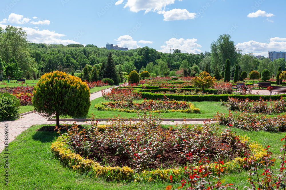 Ornamental garden scenery . Botanical garden in the springtime 