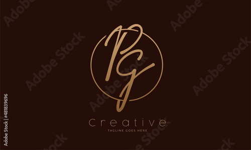 Initial PG Logo. hand drawn letter PG in circle with gold colour. usable for business. personal and company logos. vector illustration