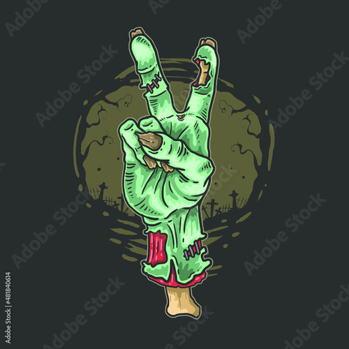 zombie peace hand horror illustration vector