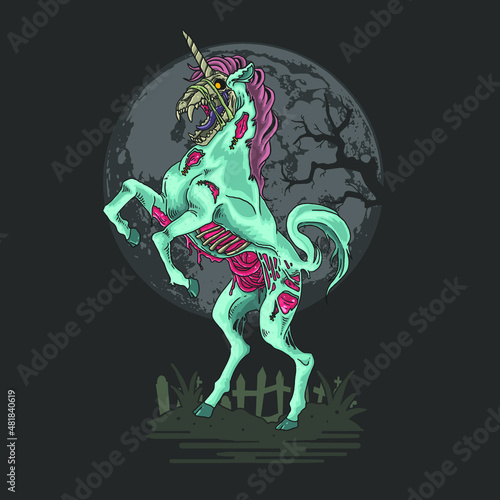 unicorn zombie nightmare illustration vector