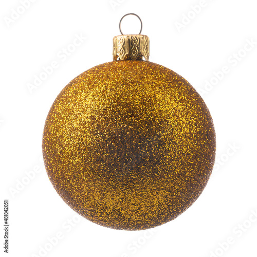 one yellow Christmas tree toy studded with glitter on a white isolated background