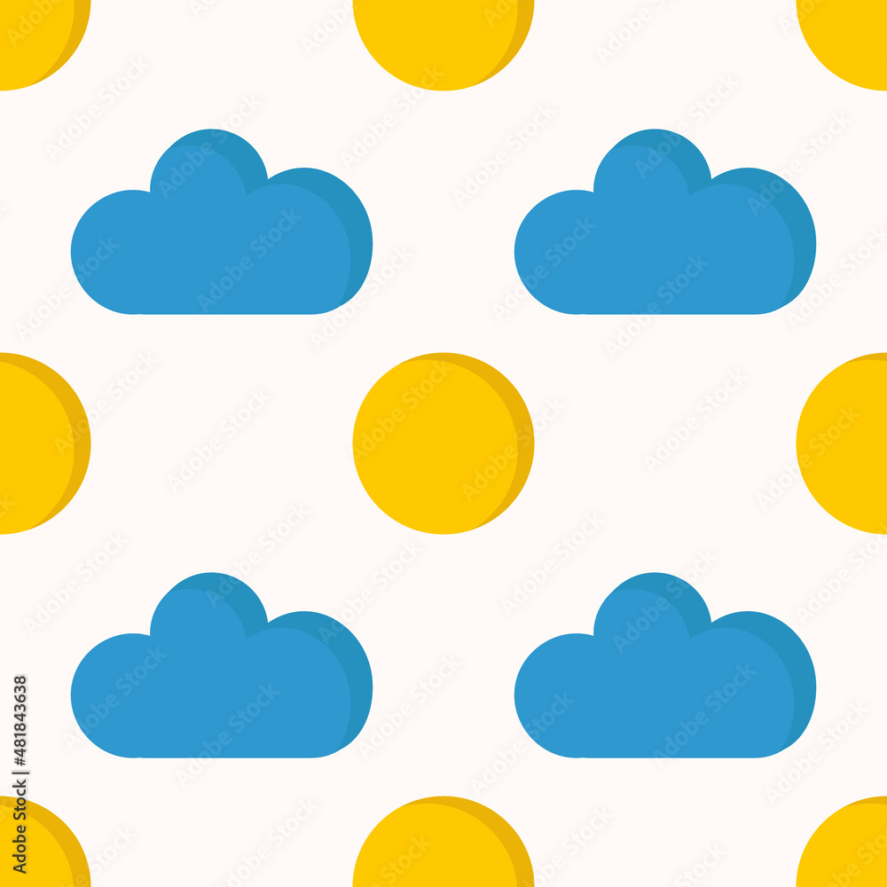 A pattern of sun and clouds on a light background A pattern of sun and clouds on a light background