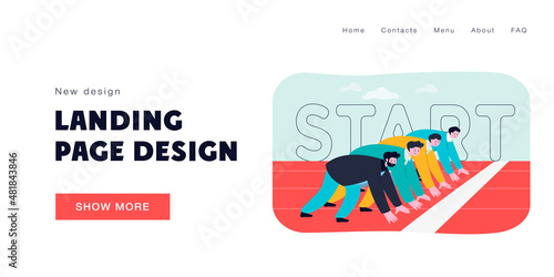 Office workers standing ready on start line isolated flat vector illustration. Cartoon employees competing in professional career race or sprint. Business competition and rivalry concept