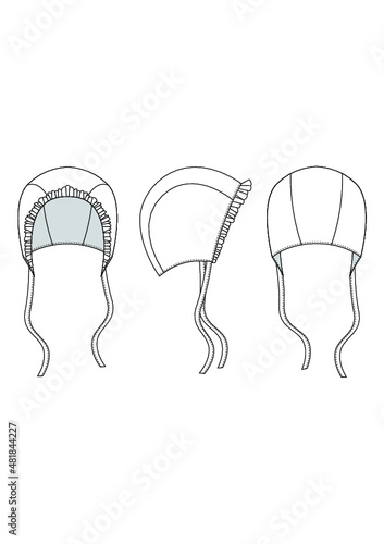 Baby Bonnet Hat Technical Fashion Drawing