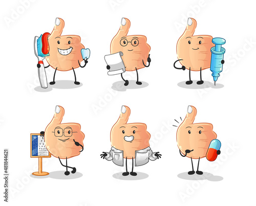 thumbs up doctor group character. cartoon mascot vector