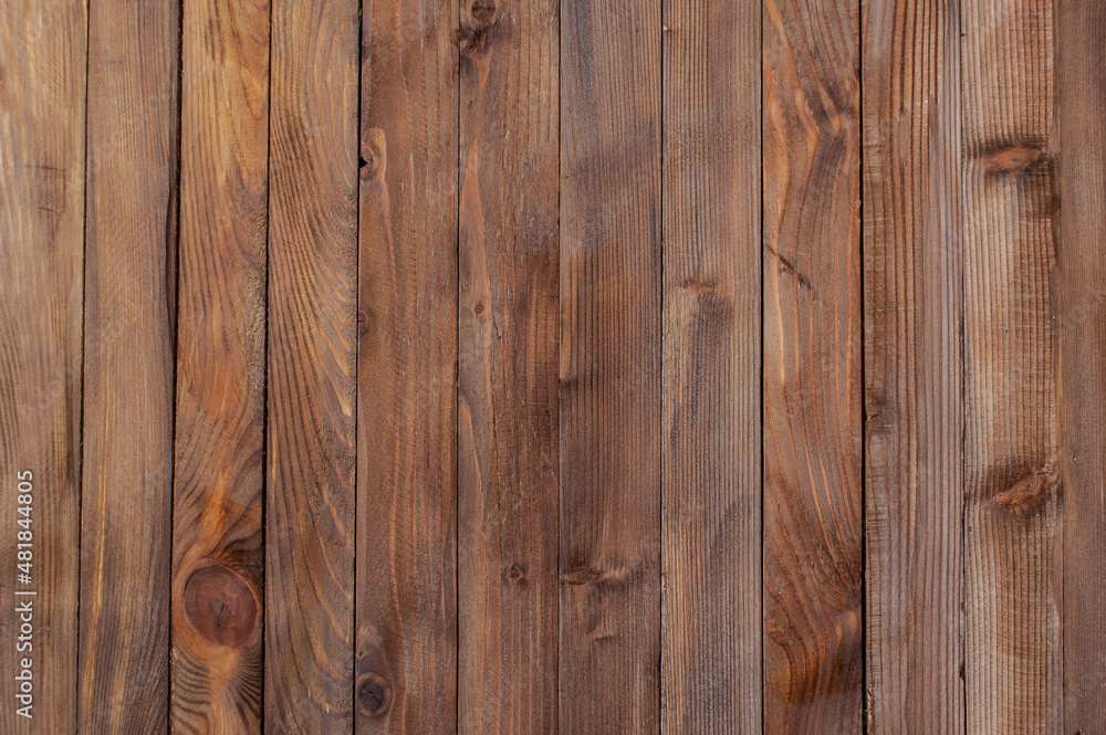 Fototapeta premium Wooden natural brown table surface. View from above.