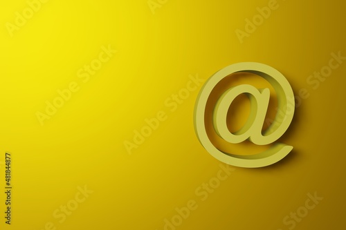 3d illustration of at sign in yellow background with copy space