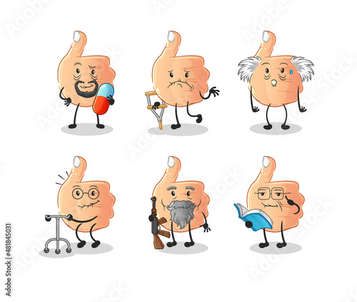 thumbs up elderly character. cartoon mascot vector