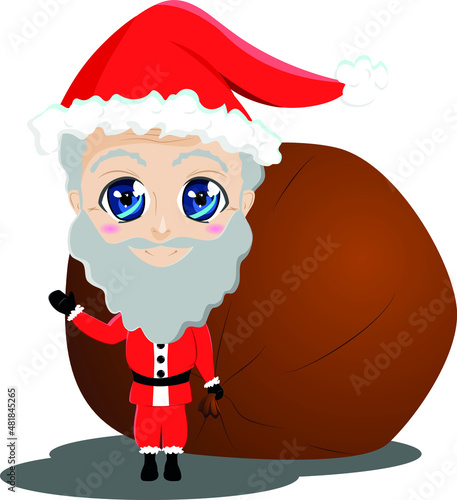 Happy Santa Claus With a Gift Bag. Vector Illustration.