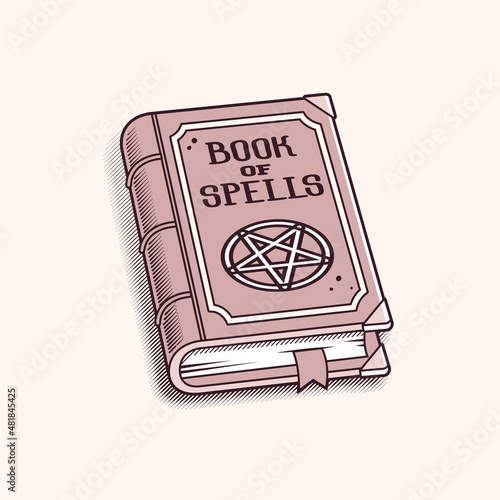 Book of spells, vintage drawing of magic book vector illustration