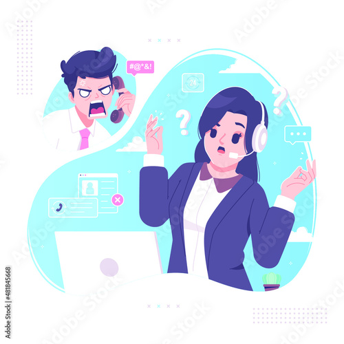Photo customer service with angry caller illustration