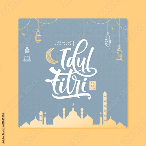 idul fitri card means indonesian eid mubarak template design