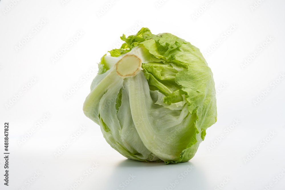Iceberg lettuce on white background as package design element. Iceberg lettuce on white background as package design element.