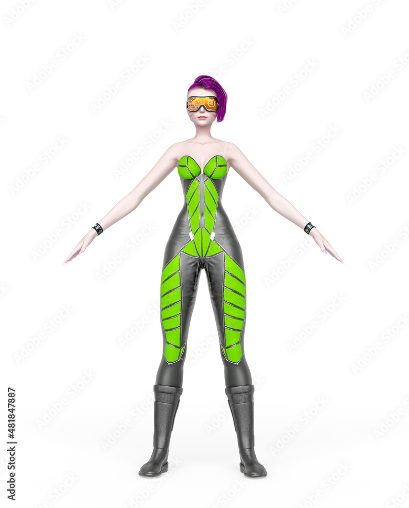 cyber punk girl on futuristic suit is doing an a pose cyber punk girl on futuristic suit is doing an a pose