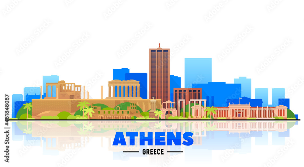 Athens( Greece ) city skyline with panorama on white background. Vector Illustration. Business travel and tourism concept with old buildings. Image for presentation, banner, website.