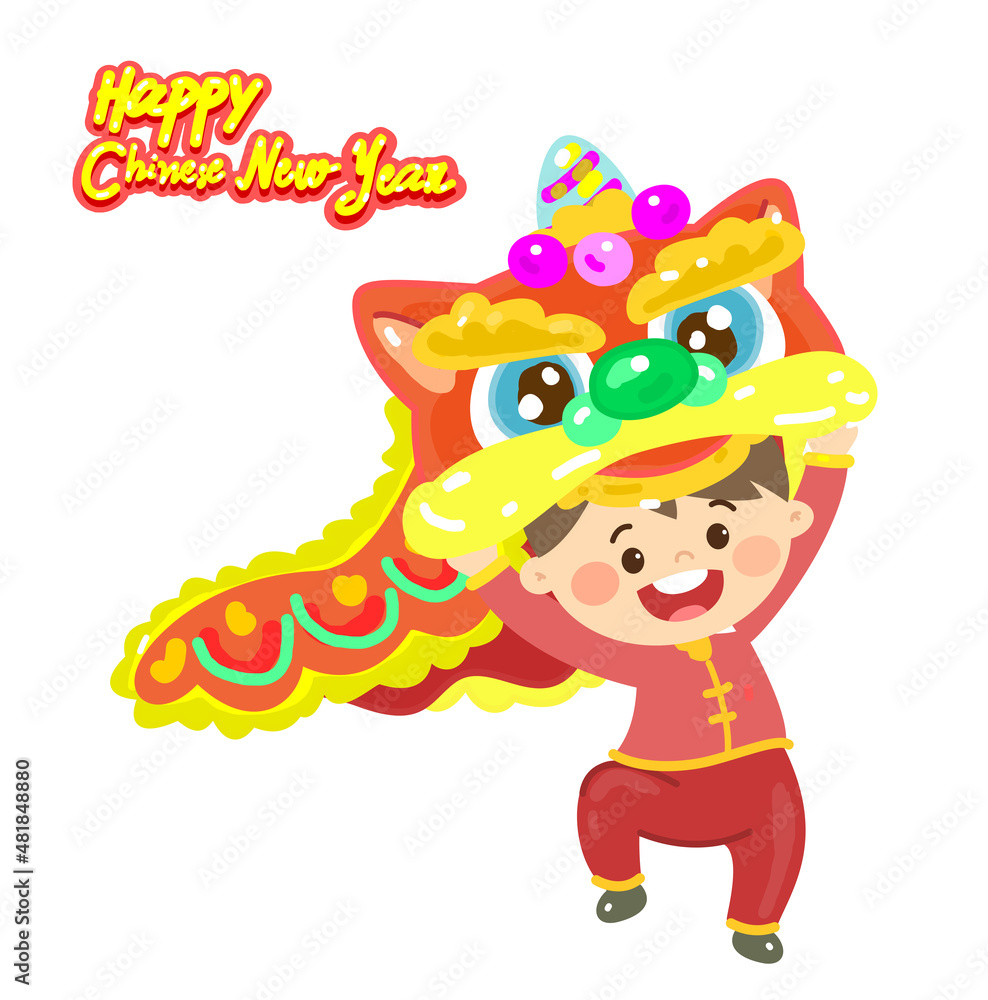 Fototapeta premium Cute Cartoon Chinese Kids for Chinese New Year.