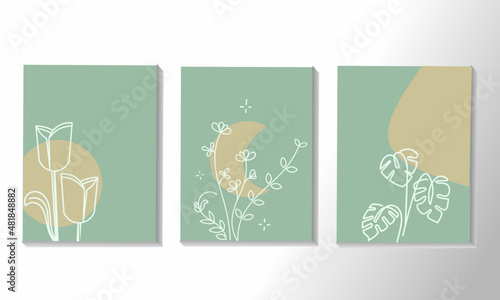 Flower  line wall art set of 3 printable minimalist print and mural ideas  . Wall art for bedroom  Living room and office decor. Hand draw vector design eps 10