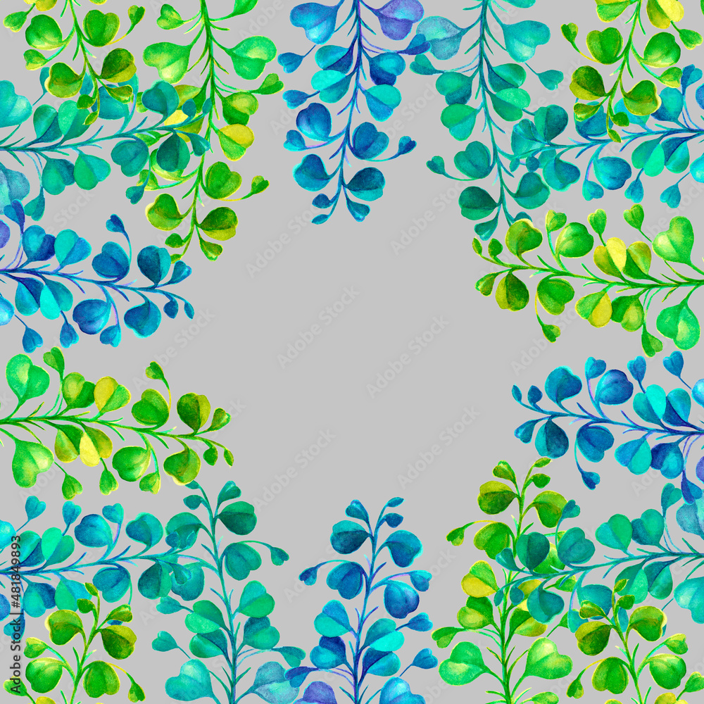 Scarf with colored branches on a gray background Scarf with colored branches on a gray background