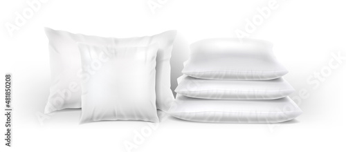 3d realistic vector icon. White bedroom pillows in the stack. Mockup element for brands, advertisemnt.