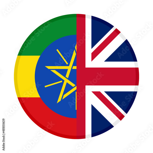 round icon with ethiopia and united kingdom flags. vector illustration isolated on white background