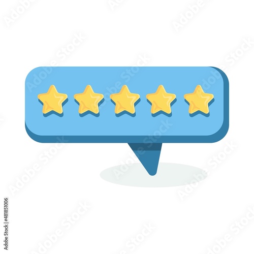 Vector bubble icon with rating stars. Feedback ivon. Speech bubble illustration.