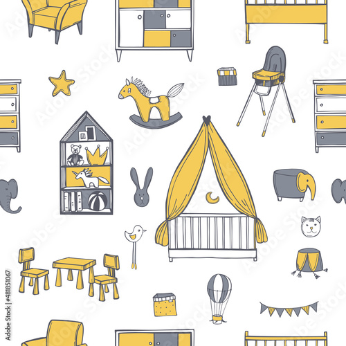 Child's room furniture. Vector pattern