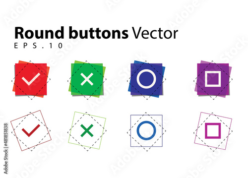 Round check mark and cross symbols buttons games Vector