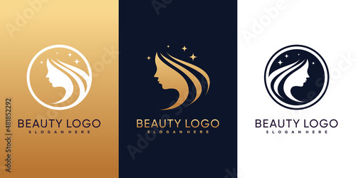 Set bundle of beauty logo design with golden style color and modern concept Premium Vector