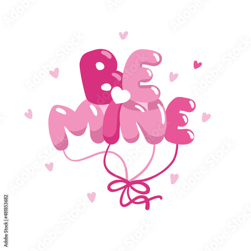 Romantic lettering set - Be Mine.. Calligraphy poster or postcard graphic design, typography element. Happy Valentine's day. Pink print.