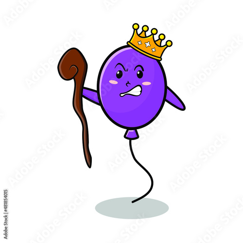 Cute cartoon balloon mascot as wise king with golden crown and wooden stick cute modern style design for t-shirt, sticker, logo element