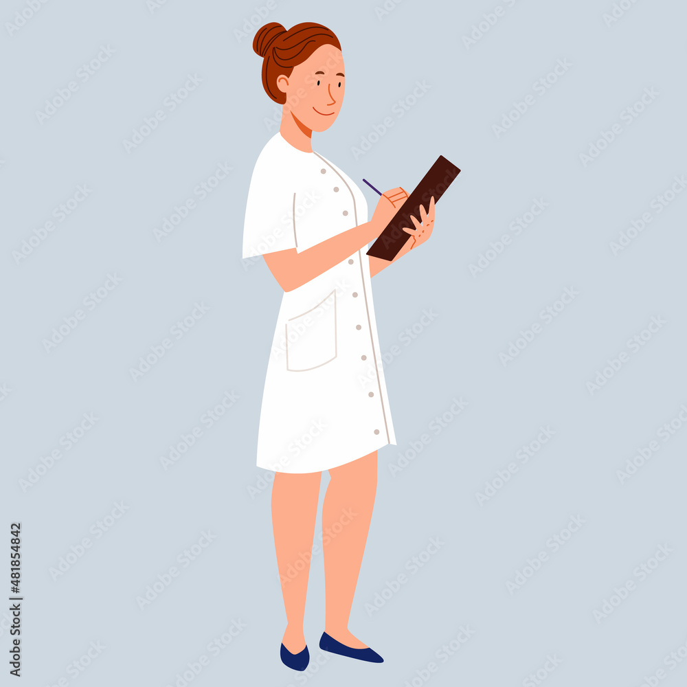 The character of a full-length European female doctor. Vector illustration in a flat style on the topic of medicine. The character of a full-length European female doctor. Vector illustration in a flat style on the topic of medicine.