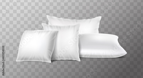 3d realistic vector icon set. Pillow mockup in front view. Design element for spa, brands and salons. Square, rectangular and bolster pillow.