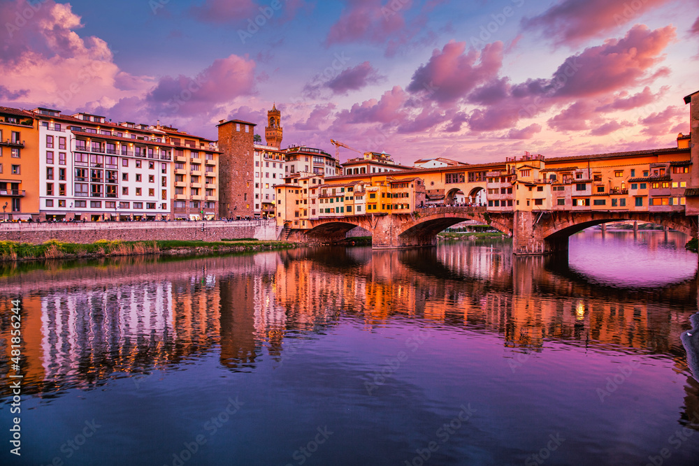 amazing sunset over Ponte Vecchio  Florence Italy