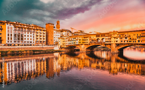 amazing sunset over Ponte Vecchio  Florence Italy © Melinda Nagy